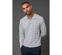 Burton Light Grey Textured Long Sleeve Knitted Polo light grey S