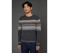 Burton Men's Charcoal Fairisle Placement Christmas Jumper | Size: Small