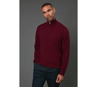 Burton Men's Cotton Rich Half Zip Jumper in Burgundy | Size: Medium Burton Burgundy M