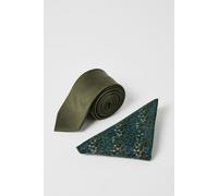 BURTON Khaki Tie And Ditsy Pocket Square One Size