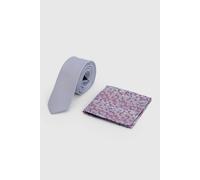Burton Men's Light Grey Plain Tie & Ditsy Pocket Square in Mauve