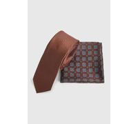 Burton Men's Mocha Patterned Tie & Foulard Pocket Square Burton Mocha One Size