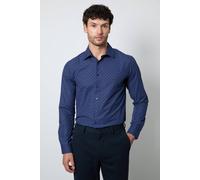 Burton Men's Navy Abstract Micro Print Slim Fit Long Sleeve Shirt | Size: 16.5 in Burton Navy 16.5 in