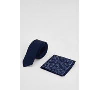 Burton Men's Navy Plain Tie & Floral Pocket Square