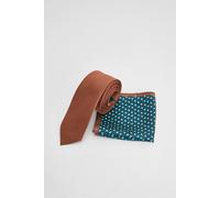 Burton Men's Rust Textured Tie & Patterned Pocket Square Burton Rust One Size