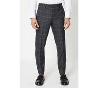 Burton Mens Suit Trousers Charcoal Slim Fit Windowpane Check Charcoal Formal