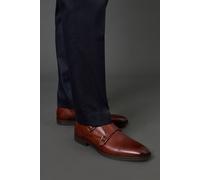 Burton Men's Tan Leather Smart Monk Strap Brogue Shoes | Size: 7 Burton Tan 7