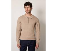 Burton Men's Taupe Knitted Long Sleeve Zip Neck Polo Shirt | Size: Small