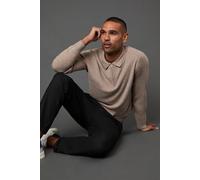 Burton Men's Taupe Knitted Long Sleeve Zip Neck Polo Shirt | Size: Small Burton Taupe S