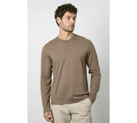 Burton Men's Walnut Long Sleeve Grandad Neck T-shirt in Taupe | Size: Medium