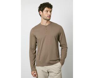 Burton Men's Walnut Long Sleeve Grandad Neck T-shirt in Taupe | Size: XL