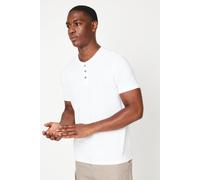 Burton Mens T Shirt White Grandad Neck Short Sleeve Button Placket