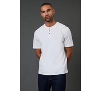 Burton Mens T Shirt White Grandad Neck Short Sleeve Button Placket