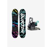 Burton Mini Grom Flat Top Snowboard Black Blue Pink + Burton Mini Grom Disc Snowboard Bindings Black Kids - 100