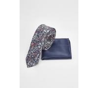 Burton Navy Floral Print Tie And Plain Pocket Square navy One Size