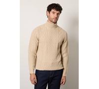 Burton Men's Oatmeal Chunky Cable Roll Neck Jumper in Off White | Size: Large