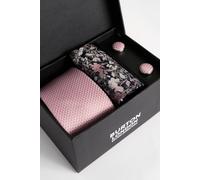Burton Pink Textured Tie, Floral Pocket Square With Cufflink Box Set pink One Size