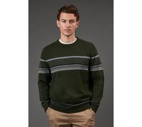 Burton Placement Stripe Pattern Crew Neck Jumper In Dark Green dark green L