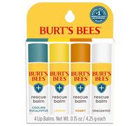 Burt's Bees 100% Natural Rescue Lip Balm, Cooling Eucalyptus, Lemon, Honey, Unscented, 4 Tubes (Assorted Flavors)