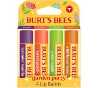 Burt's Bees 4 Pack Lavender Vanilla, Sweet Peach, Green Apple, Wildflower Honey; 24 Hour Moisture Moisturizing Lip Balm, (Garden Party)