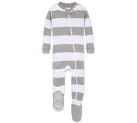 Burt's Bees Baby Baby Boys Pajamas Zip-front Non-slip Footed Pjs Organic Cotton and Toddler Sleepers Heather Grey Rugby Stripe 12 Months US