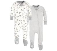 Burt's Bees Baby Baby Boys' Sleeper Pjs, 100% Organic Cotton, Soft One-Piece Footie, Diagonal Zip Up Jumpsuit, Snug Fit Pajamas with Snap Tab Toddler, Bee C/Stripe 2-pk, 18 Months (Pack of 2)