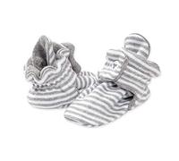 Burt's Bees Baby Baby Girls' Booties, Organic Cotton Newborn Essentials Shoes, Neutral Infant Adjustable Slippers Sock, Heather Grey Stripe, 3-6 Months