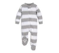 Burt's Bees Baby Baby Girls' Sleep & Play, Organic One-Piece Romper-Jumpsuit PJ, Zip Front Footed Pajama Footie, Heather Grey Stripes, 0-3 Months
