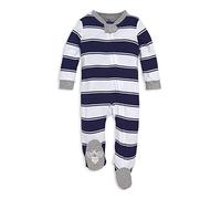 Burt's Bees Baby Baby Girls' Sleep & Play, Organic One-Piece Romper-Jumpsuit PJ, Zip Front Footed Pajama Footie, Navy Blue Stripes, 6-9 Months