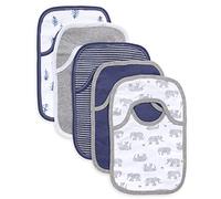 Burt's Bees Baby Bibs, 5-Pack Lap-Shoulder Drool Cloths, 100% Organic Cotton with Absorbent Terry Towel Backing (Wandering Elephants)