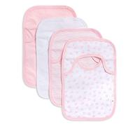 Burt's Bees Baby Bibs, Lap-Shoulder Drool Cloths, 100% Organic Cotton with Absorbent Terry Towel Backing, Blossom Pink Prints, 4-Pack Of