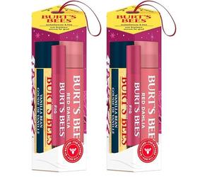 Burt's Bees Gift Set, Moisturising Lip Balm, Tinted Lip Balm and Lip Shimmer, Mistletoe Kiss Red Limited Edition (Pack of 2)