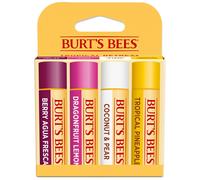 Burt's Bees Lip Balm - Berry Agua Fresca, Dragonfruit Lemon, Coconut & Pear, Tropical Pineapple Pack, With Beeswax, 4 Tubes, 0.15 oz. (Tropical)