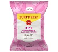 Burts Bees Micellar Rose Water Facial Towelettes, 100% Plant Based Cloth; 99% Natural Origin; Remove Makeup, Cleanse, Hydrate; 30 Count (Pack of 1)