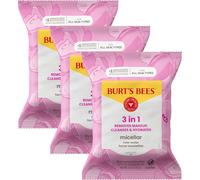 Burts Bees Micellar Rose Water Facial Towelettes, 100% Plant Based Cloth; 99% Natural Origin; Remove Makeup, 30 Ct, Pack of 3 (Pack May Vary) (Rose)