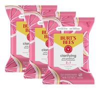 Burt's Bees Pink Grapefruit Face Wipes, for All Skin Types, Hydrating Makeup Remover & Facial Cleansing Towelettes, 30 Ct. (3-Pack) (Rose)