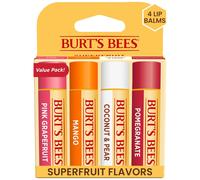 Burt's Bees Pink Grapefruit, Mango, Coconut and Pear, and Pomegranate Moisturizing Lip Balm, 100% Natural Origin, Mother's Day Gift, 4 Tubes, 0.15 oz