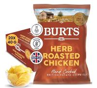 Burts Herb Roasted Chicken Hand Cooked Crisps, 20 x 40g - Premium Potato Snack - Hydrogenated Fat Free, Non-GMO, Gluten-Free Crisps for Health-Conscious Snackers and Snack Enthusiasts