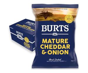 Burts Mature Cheddar and Onion Hand Cooked Burts Crisps Sharing Bags - 10 x 150 g Multipack Box - Vegetarian Friendly, Gluten Free, Hydrogenated Fat Free, Non-GMO - Cheese and Onion Share Bags