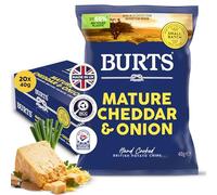 Burts Mature Cheddar and Onion Hand Cooked Burts Crisps - 20 x 40 g Multipack Box - Vegetarian Friendly, Gluten Free, Hydrogenated Fat Free, Non-GMO - Mature Cheddar and Onion Burts Potato Chips