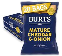 Burts Mature Cheddar and Onion Hand Cooked Crisps - 20 x 40 g Multipack Crisps Box - Vegetarian Friendly, Gluten Free, Hydrogenated Fat Free, Non-GMO - Mature Cheddar and Onion Crisps Multipack