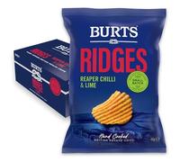 Burts Ridges Reaper Chilli & Lime Hand Cooked Burts Crisps - 20 x 40 g Multipack Box - Vegan and Vegetarian Friendly, Gluten Free, Hydrogenated Fat Free, Non-GMO - Burts Ridges Potato Chips
