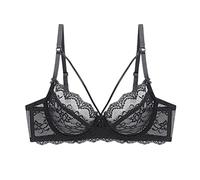 BURUVO Sexy lace Bra Plus Size no Steel Ring Strappy Ladies Bra Summer E Cup Transparent Black 40C