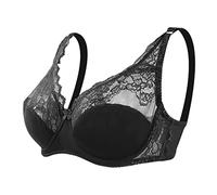BURUVO Women's Fashion Sexy lace Bra Push up Large Size Thin Cup Underwire Bra Black 46C