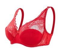 BURUVO Women's Fashion Sexy lace Bra Push up Large Size Thin Cup Underwire Bra Red 44B