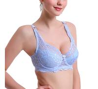 BURUVO Women's Lace Floral Sexy Bra Thin Cotton Bra Deep V Large Size Thickening Gathering Bra Pale Blue 38D