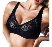 BURUVO Women's Lingerie Bandeau Elastic Lace Bra Full Coverage Plus Size Sexy Bra Multiple Sizes Black 48B