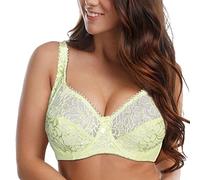 BURUVO Women's Lingerie Bandeau Elastic Lace Bra Full Coverage Plus Size Sexy Bra Multiple Sizes Lemon Yellow 42D