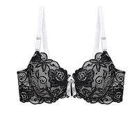 BURUVO Women's Plus Size Sexy Bra Bralette Push Up Lace Underwear Bra 3/4 Cup Underwear Black-1 48C