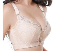BURUVO Women's Plus Size Sexy Lace Bra 32 50 B C D E Seamless Bralette Top Underwired Push-up Underwear Skin Color 42F